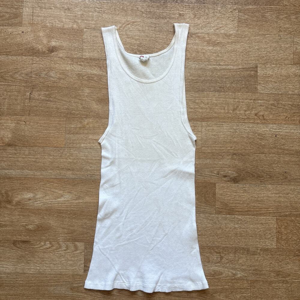 VINTAGE 1960s MENS HANES WHITE BEATER RIBBED COTTON TANK TOP M MEDIUM 60s